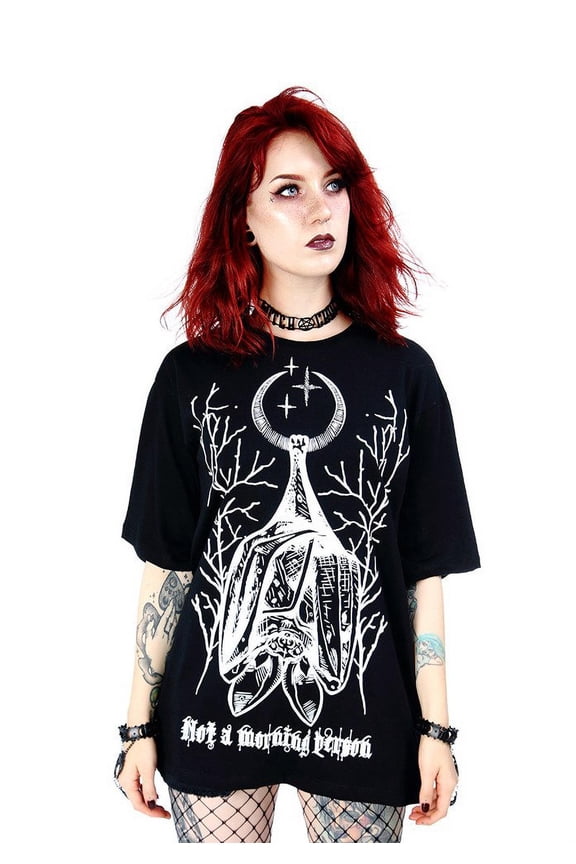 Not a Morning Person Bat Oversized T-Shirt, Black (XS)