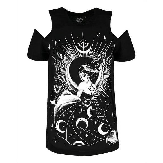 Restyle The Goddess of Night Nyx Gothic Cold Shoulder Shirt, XXXL