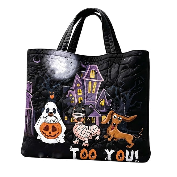 Resuable Eco Shopping Bag,Halloween Pumpkin Ghost 2D Embroidery Pattern Carry on Bag,Halloween Tote Gift Bags