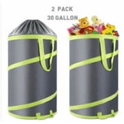 Resuable Leaf Bag 2 Pack, Collapsible Trash Can for Camping, Garden Waste Bag Pop Up, 120L Large Yard Waste Container with Drain