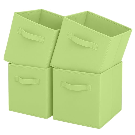 Resulzon 11" Collapsible Fabric Storage Cubes, 4 Foldable Cube Bins Closet Organizers with Handles for Closet Clothes, Green