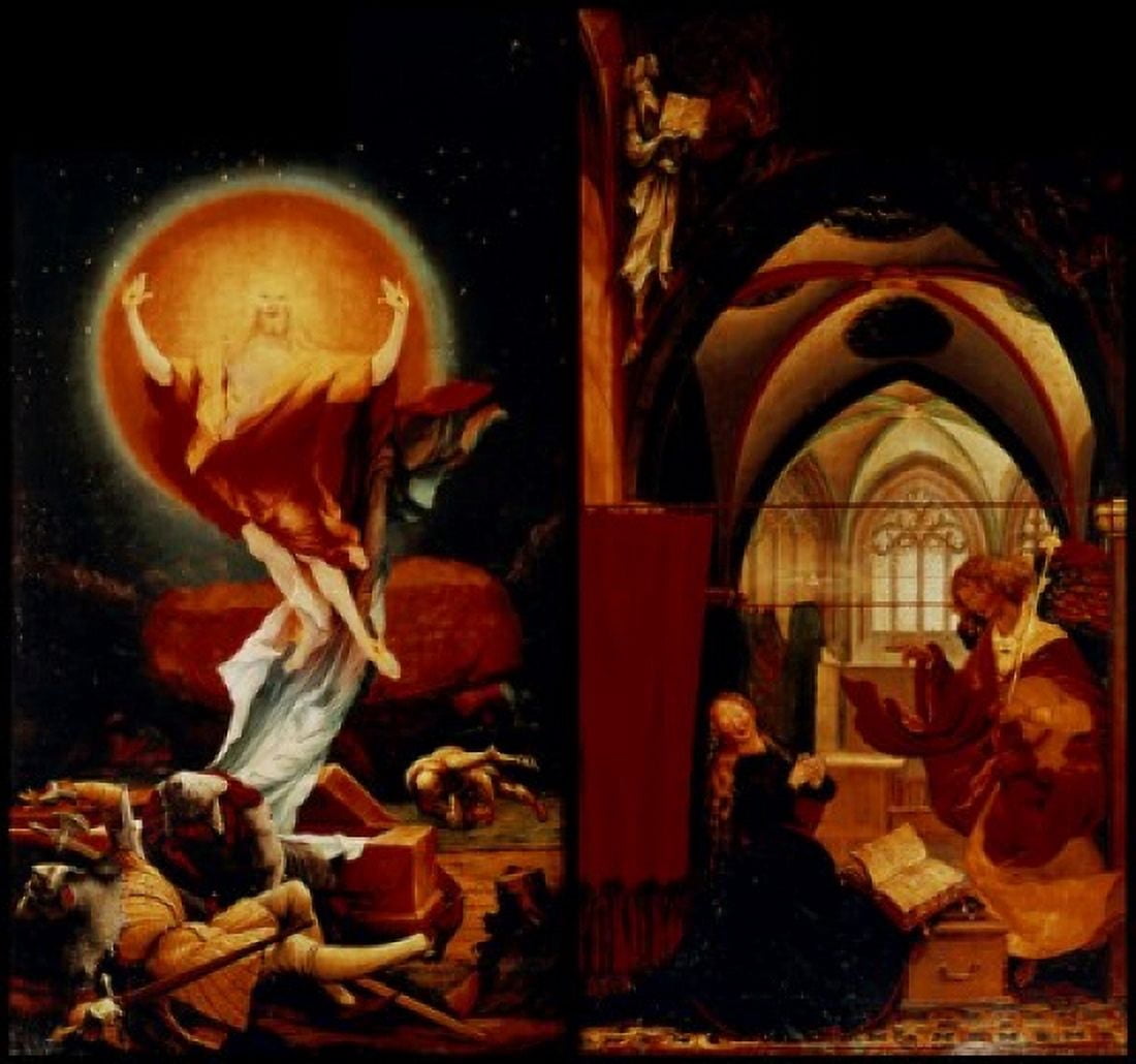 Resurrection & Annunciation C1510-15 Grunewald Matthias (147080-1528German) Oil on Wood Panel Musee dUnterlinden Colmar France Canvas Art - Matthias Grunewald (18 x 24)