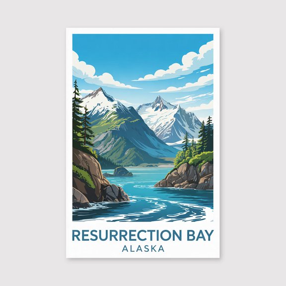 Resurrection Bay Travel Print Canvas Wall Art, Resurrection Bay Wall Hanging Home decor Resurrection Bay Canvas Art, Alaska Art Canvas-1WN202