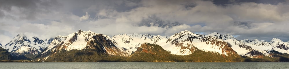 The Resurrection Mountains and Resurrection Bay from Lowell Point in Seward on the Kenai Peninsula in Southcentral Alaska Alaska USA Canvas Art - Panoramic Images (27 x 9)