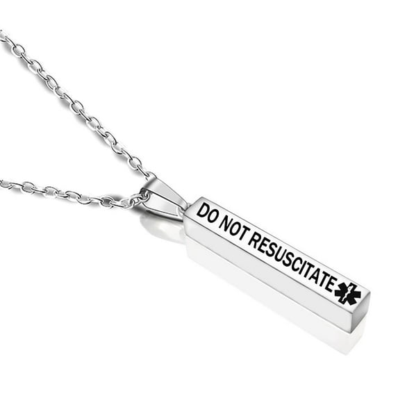 Do Not Resuscitate Medical Alert Necklace for Men Women,Stainless Steel DNR Medic ID Health Alert Pendant Heart 4 Sides Bar Medic Necklaces Sos Emergency Jewelry