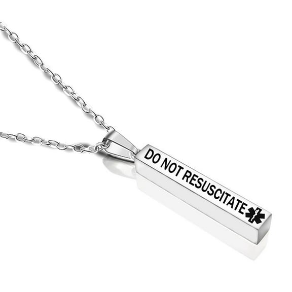 Do Not Resuscitate Medical Alert Necklace for Men Women,Stainless Steel DNR Medic ID Health Alert Pendant Heart 4 Sides Bar Medic Necklaces Sos Emergency Jewelry