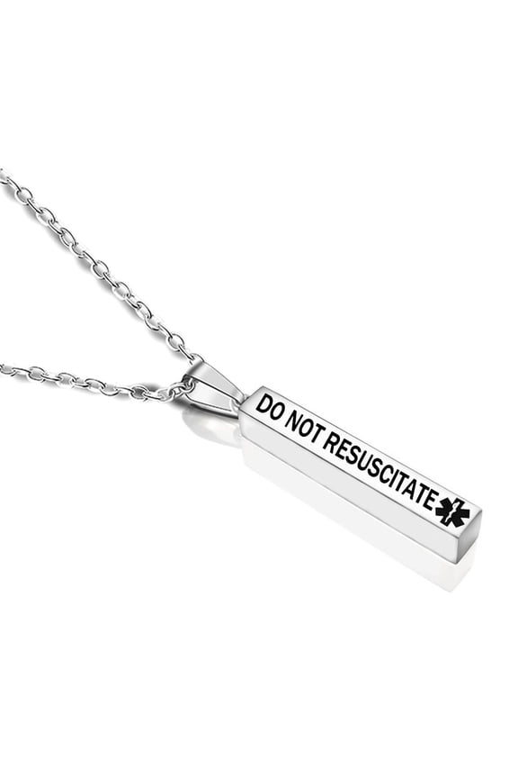 Do Not Resuscitate Medical Alert Necklace for Men Women,Stainless Steel DNR Medic ID Health Alert Pendant Heart 4 Sides Bar Medic Necklaces Sos Emergency Jewelry