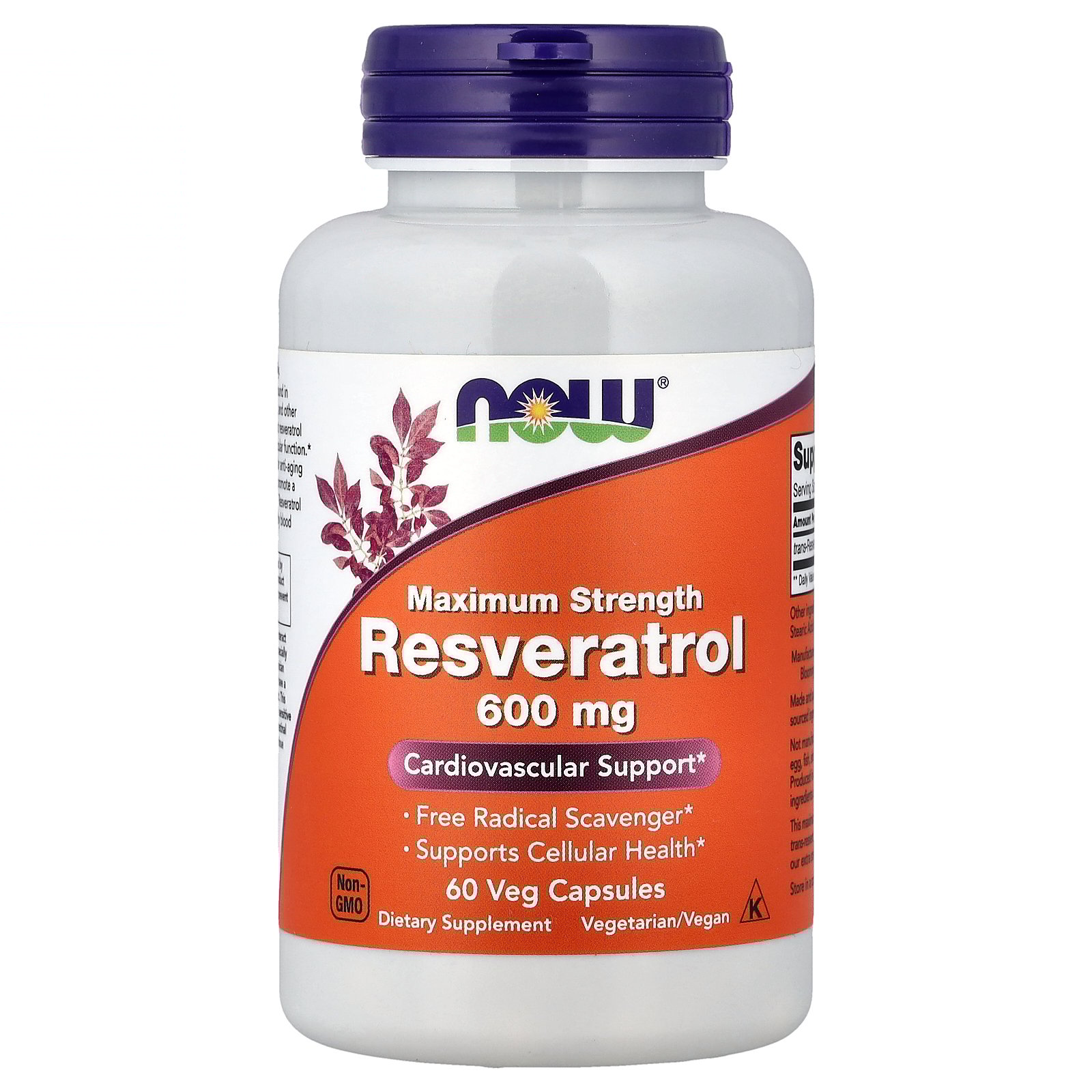 NOW Foods Resveratrol, 600 mg, 60 Veg Capsule