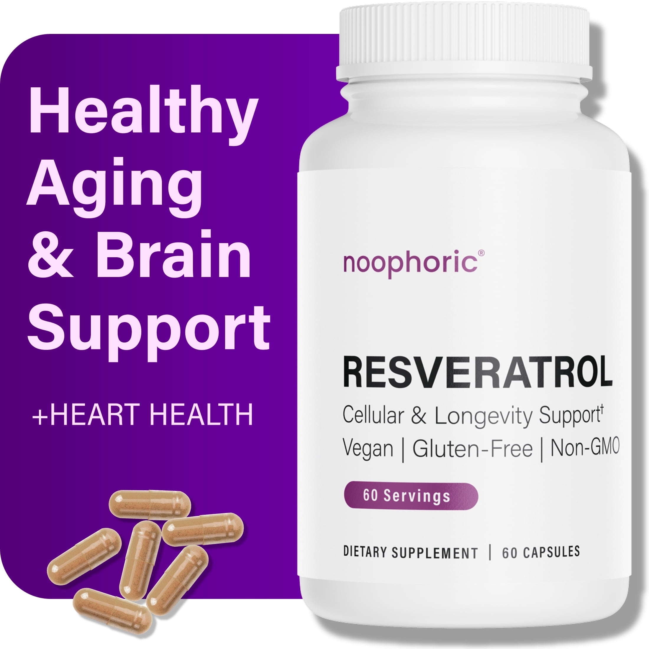 Noophoric Resveratrol 600mg,  Anti-Aging Antioxidant Supplement, 60 Capsules