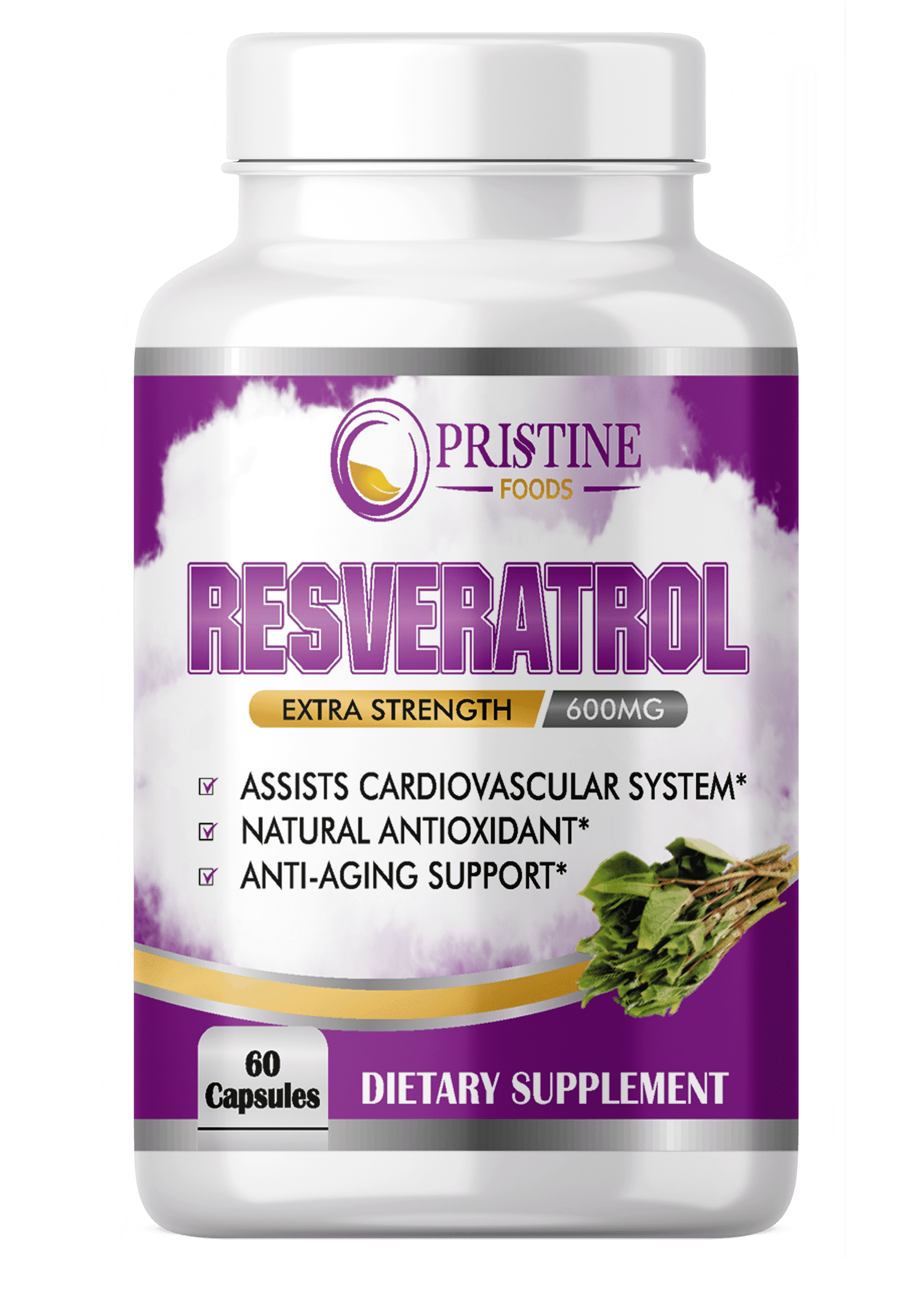 Resveratrol 600mg, Trans-Resveratrol Antioxidant Supplement - Promotes Anti-Aging, Cardiovascular Support, Maximum Benefits - 60 ct