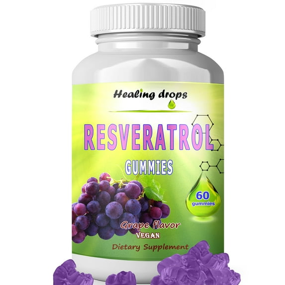 Resveratrol Gummies - Potent Resveratrol Supplement for Immune & Digestive Support Antioxidant Heart & Brain Wellness Resveratrol 1200mg Healing Drops