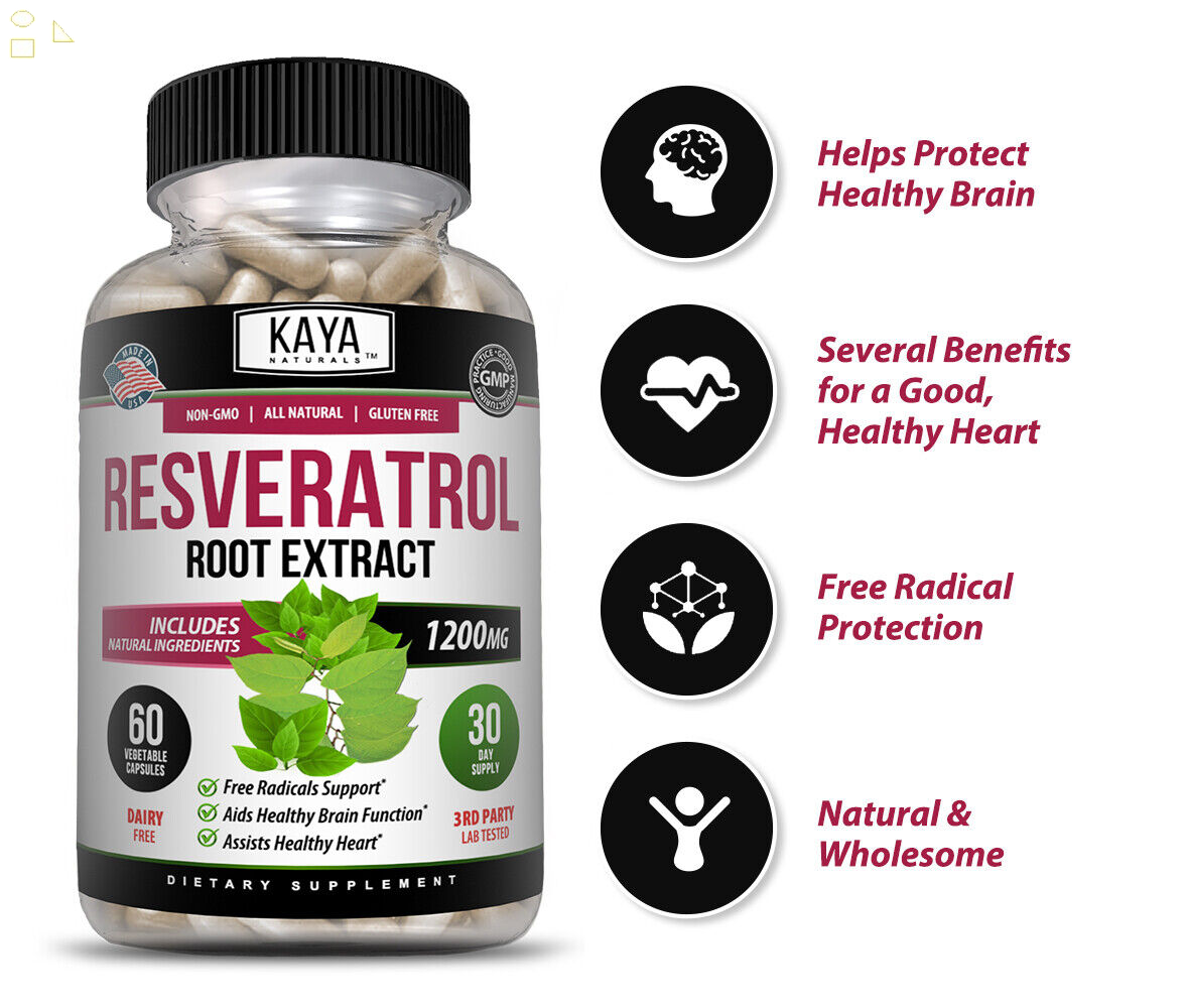 Resveratrol Root Extract Capsules AntiAging Antioxidants, Brain