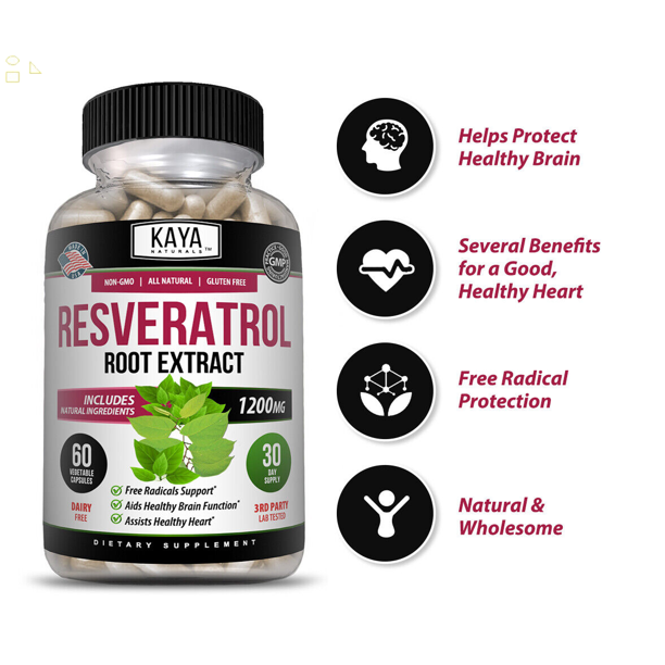 Resveratrol Root Extract Capsules AntiAging Antioxidants, Brain