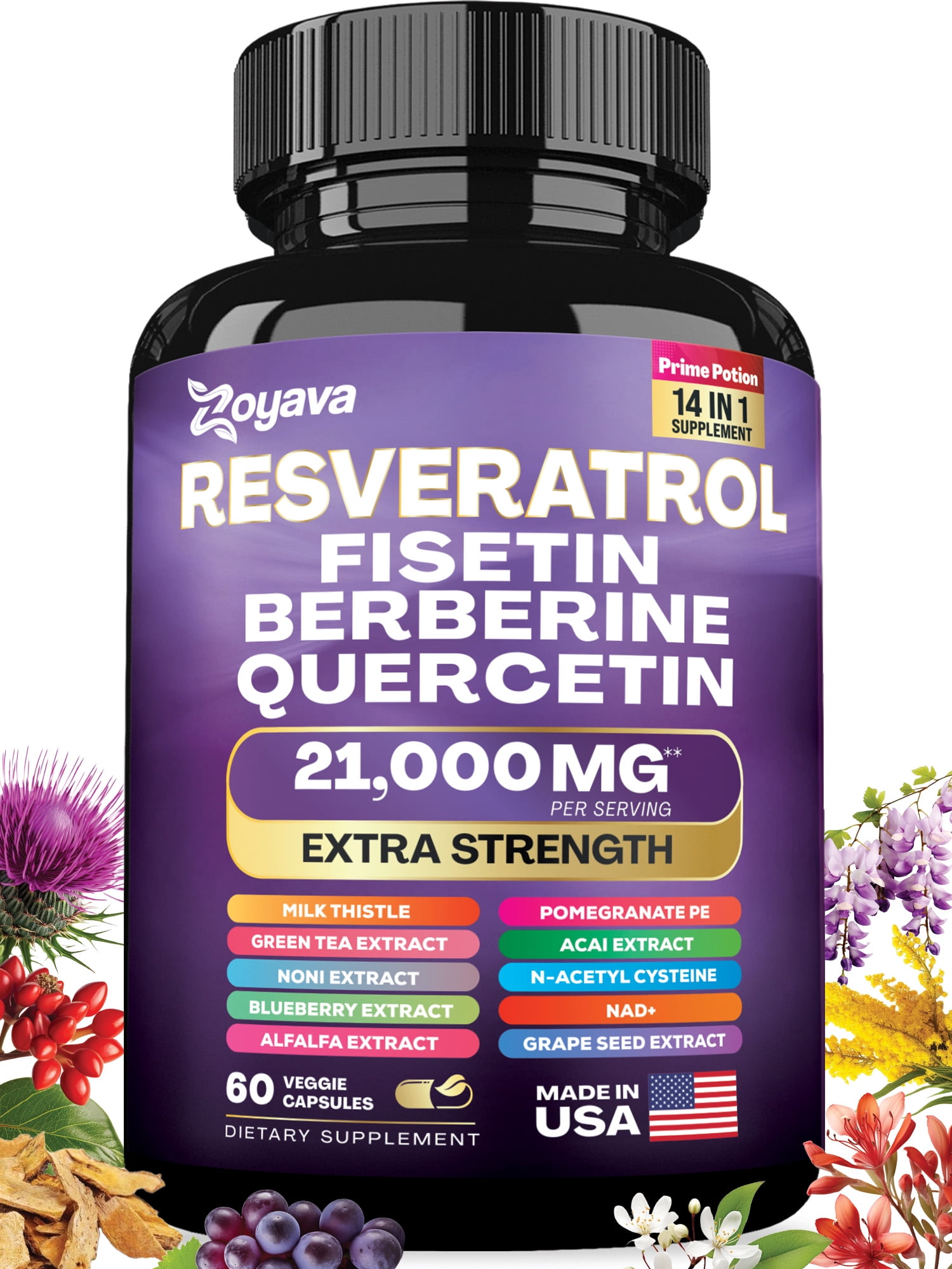 Resveratrol Supplement 12600mg Milk Thistle 900mg NAD+ 100mg Berberine