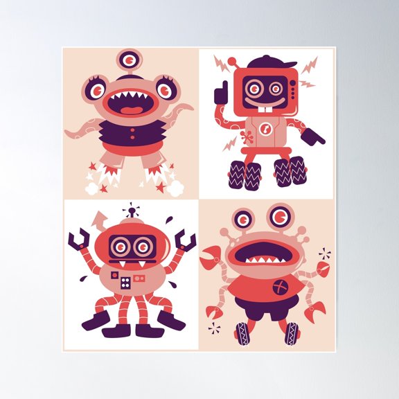 Ret-Ro-Bots Poster Wall Art, Modern Wall Decor For Living Room Bedroom, 8x12 UNFRAMED