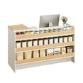thumbnail image 1 of Modern Reception Desk Counter Table, Retail Reception Table with Lockable Drawers, Retail Checkout Counter with Open Shelves, 1 of 7