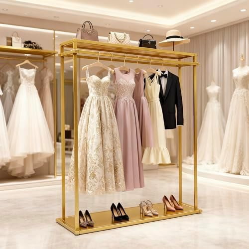Gowns Rack Retail Clothes Display Wedding Dress Rack Heavy Duty Metal Gold Garment ...