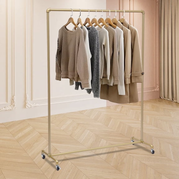 Retail Clothing Rack, Industrial Pipe Clothing Rack Garment Rack Stand with Wheels 47x63 Inch, Heavy-Duty Commercial Garment Rack Metal Clothing Shelf Retail Store