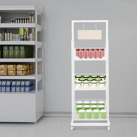 Retail Display Stand, Storage Shelf with Wheels, Store Display Shelving Organizer White For Entrances, Kitchens, Terraces, Bedrooms