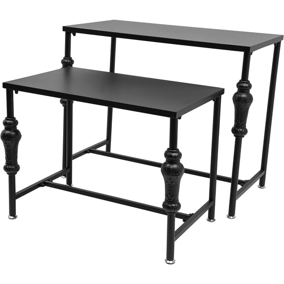 Hanyu Retail Display Tables, 2Pcs Boutique Standing Clothing Shoe Handbag Display Stand Retro Unit Storage Shelves w/Adjustable Feet for Retail Stores Clothing Stores & Homes (Black)