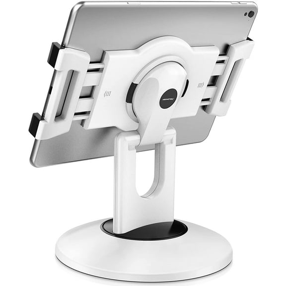 Retail Kiosk iPad Stand, 360 Rotating Commercial POS Tablet Stand, Fits 6"-13" (Screens) iPad mini Pro-Business Swivel Tablet Holder, for Store Office Reception Kitchen Desktop (White)