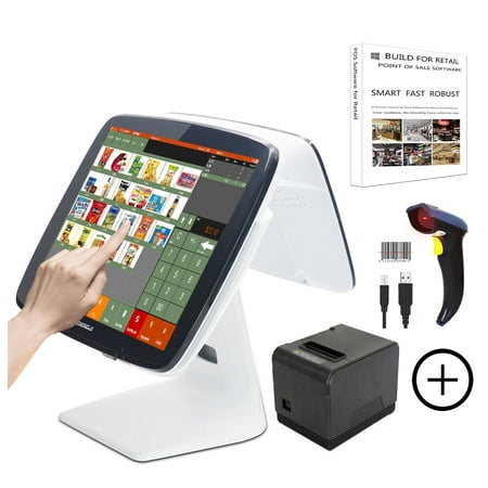 Retail Point of Sale System Touch POS Cash Register with Retail Software, Thermal Receipt Printer, Barcode Scanner