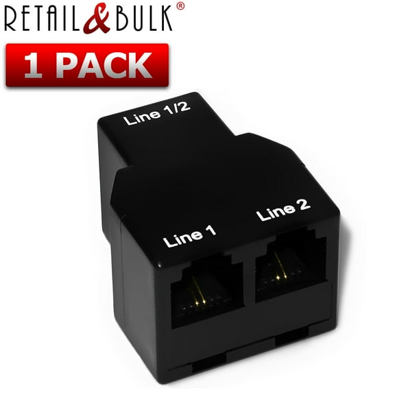 RetailAndBulk 2 Line Separator/Combiner Telephone Adapter RJ11 6P4C to 6P2C (Black, 2 Line Phone Splitter)