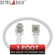 RetailAndBulk 3 Foot Telephone Cable, RJ11 Male to Male 6P4C Phone Line Cord (3 ft, White)