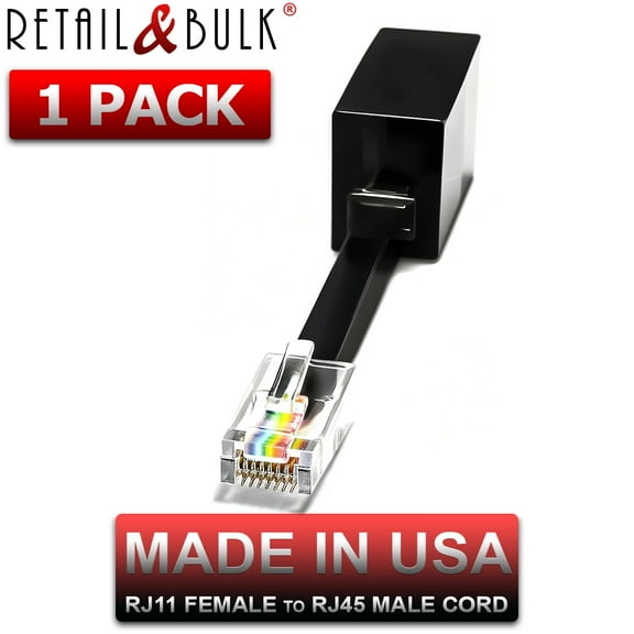 RetailAndBulk Phone Jack to Ethernet Adapter RJ11 Female to RJ45 Male for Landline Telephone