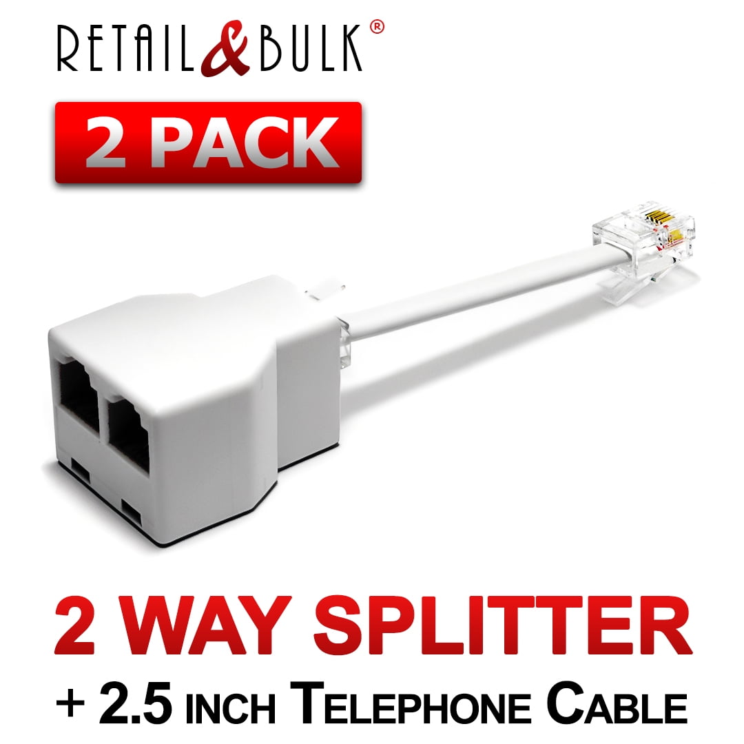 RetailAndBulk Phone Line Splitter for Landline Telephone RJ11 Jack 2