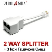 RetailAndBulk Phone Line Splitter for Landline Telephone RJ11 Jack 2 Way Adapter (Splitter + 2.5 Inch Cable, White) Made in USA