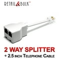 thumbnail image 1 of RetailAndBulk Phone Line Splitter for Landline Telephone RJ11 Jack 2 Way Adapter (Splitter + 2.5 Inch Cable, White) Made in USA, 1 of 5