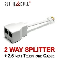 RetailAndBulk Phone Line Splitter for Landline Telephone RJ11 Jack 2 Way Adapter (Splitter   2.5 Inch Cable, White) Made in USA