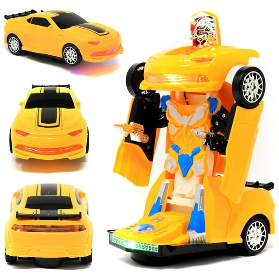 Retailery 2-In-1 Robot Transformer Toy Car With Lights And Sounds, Yellow