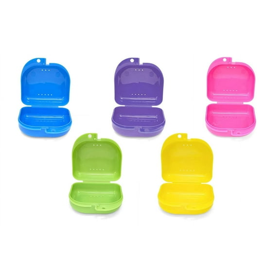 Retainer Case  5pcs Durable Large Retainer Cases with Ventilation Holes For Orthodontic Retainer, Invisalign, Mouth Guard and Denture Storage. Tight Snap Lock, Color May Varies
