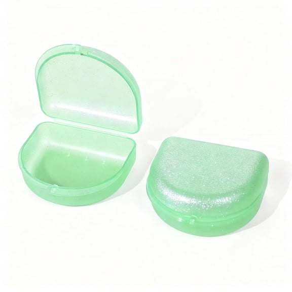Retainer Case, Compatible with Invisalign, Aligner Case with Vent Holes, Mouth Guard Case Orthodontic Storage Container, Green with Glitter