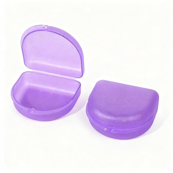 Retainer Case, Compatible with Invisalign, Aligner Case with Vent Holes, Mouth Guard Case Orthodontic Storage Container, Purple with Glitter