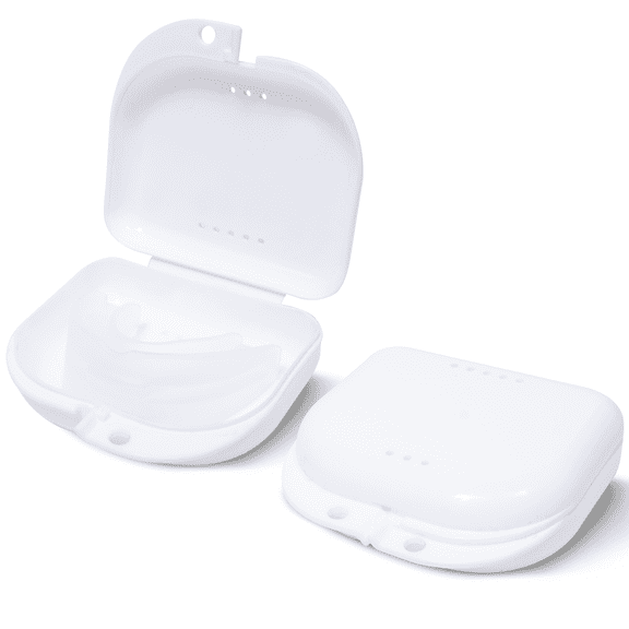 Retainer Case - Pack of 2 - Odorless Mouth Guard Case for Sports - Ventilated, Durable & Hygienic for Carrying & Protecting Braces, Dentures & Aligners - 3.14 x 3.14 x 1.1 Inches - (White)