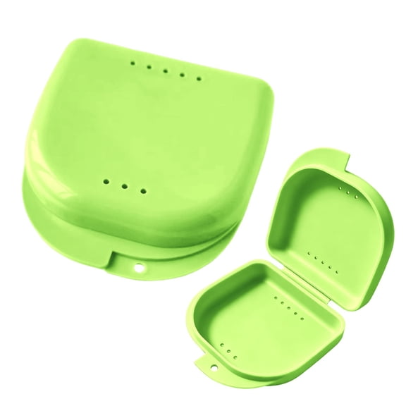 Retainer Case,Plastic Compact Orthodontic Retainer Cases,3.3x3 Inch Odor Resistant Retainer Holder,Green Portable Breathable Denture Storage Box,Mouth Guard Storage Container for Travel,Daily