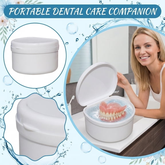 Retainer Case Portable Denture Cleaning Box for Oral Care with Vent Holes to Store Mouth Guards and Aligners for Travel and Daily Personal Usage