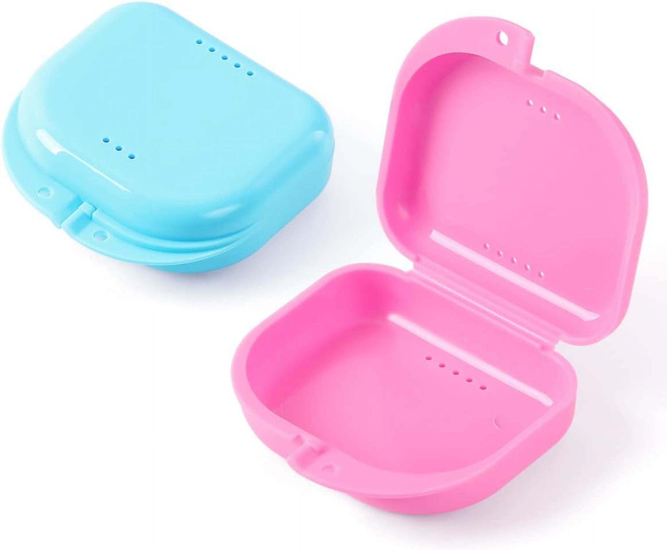 Retainer Case with Vent Holes, 2 Pack, Mouth Guard Case with Tight Snap Closure, Orthodontic Denture Storage Container for Invisalign, Aligners, Night Guards, Pink and Blue Retainer Box
