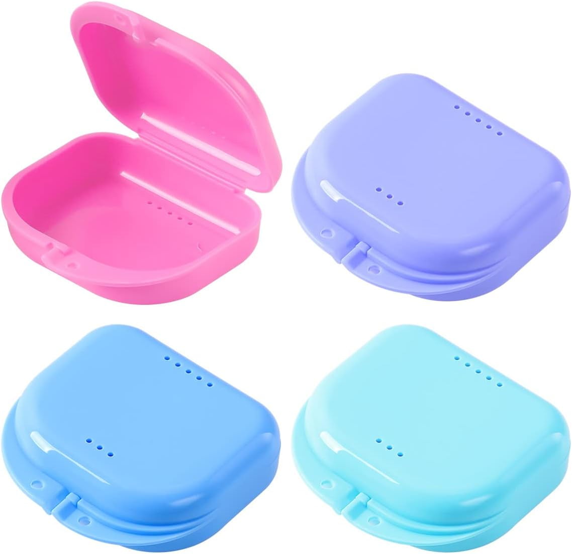 Retainer Case with Vent Holes, 4 Pack, Mouth Guard Case with Tight Snap Closure, Orthodontic Denture Storage Container for Invisalign, Aligners, Night Guards, Retainer Box Dishwasher Safe