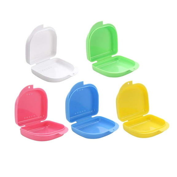 Retainer Case With Vent Holes 5 Packs - Denture Case Easy to Carry & Use - Tight Snap Lock Case Orthodontic Dental Retainer for Braces, Dentures & Aligners (White/Pink/Blue/Green/Yellow)
