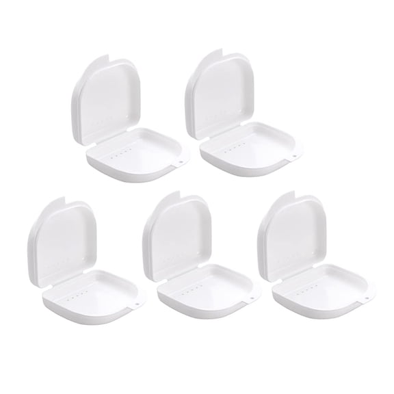 Retainer Case With Vent Holes 5 Packs - Denture Case Easy to Carry & Use - Tight Snap Lock Case Orthodontic Dental Retainer for Braces, Dentures & Aligners (White)
