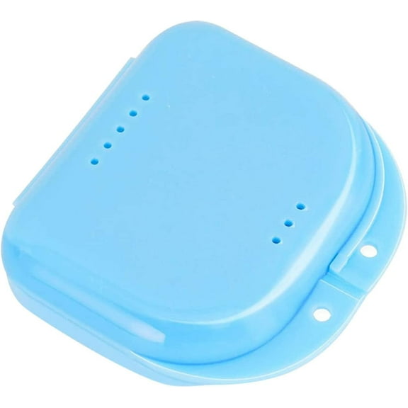 Retainer Case with Vent Holes Denture Box Mouthguard Container Mouthpiece Aligner Case with Hinged Lid Snaps for Office Travel Household Cake Storage Containers Airtight (Blue, One Size)
