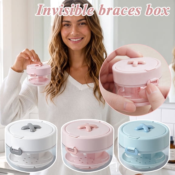 Retainer Case for Women Teen Girls, Large Capacity Leak Proof Denture Bath Box, Portable Orthodontic Aligner Denture Storage Container for Travel Daily Use,White
