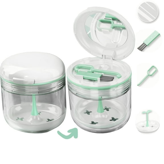 Retainer Cleaner Case Tutuviw Clear Denture Bath Case with Strainer Basket Denture Storage Soak Container Mouth Guard Cleaning Braces Holder Cleaner Cup for Women Men with Mirror /Removal Tool /Brush