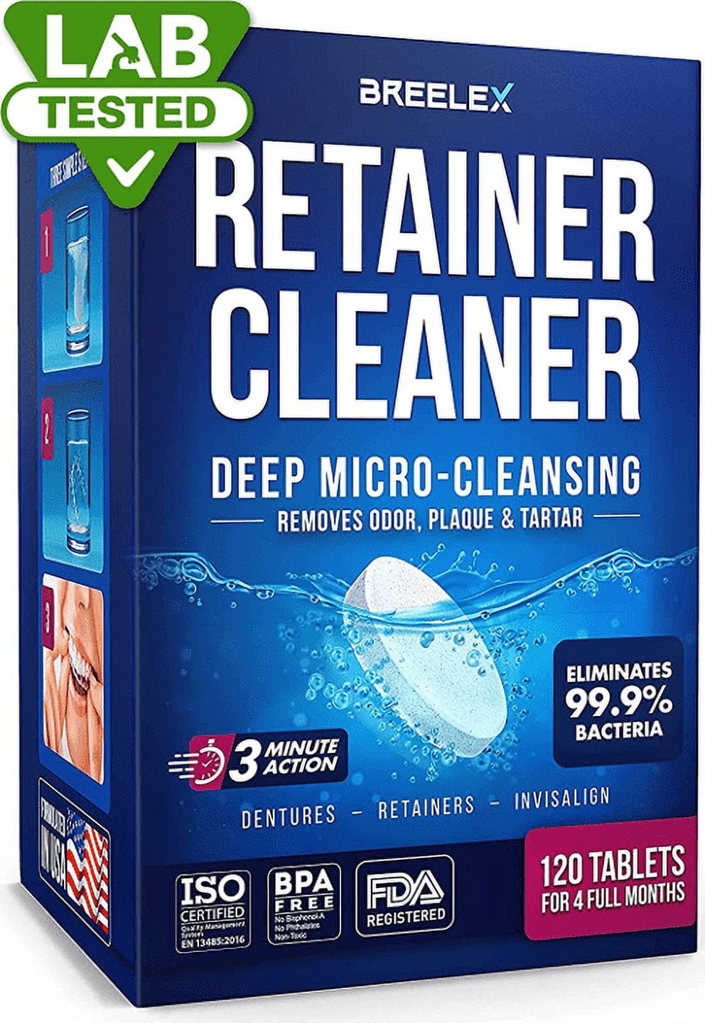 BREELEX Denture Cleaning Tablets 120 Retainer Cleaner Tablets for