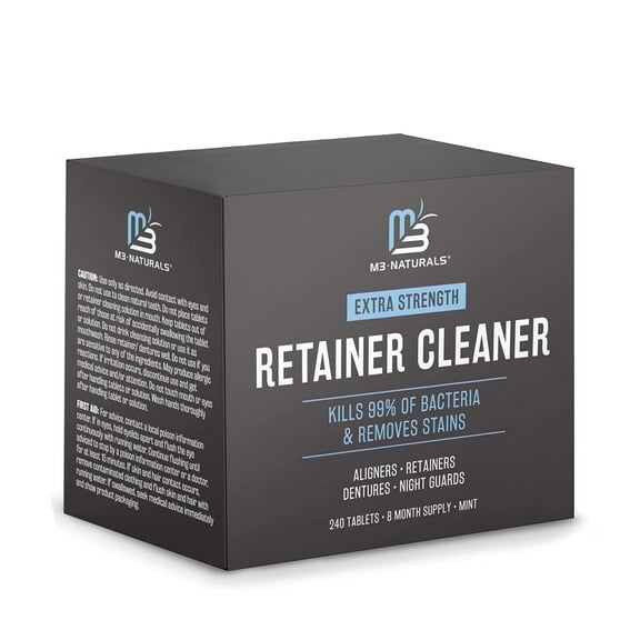 Retainer and Denture Cleansers 240 Tablets Removes Bad Odors Discoloration Stains Plaque for Cleaning Invisalign Mouth Guard Night Guard and Removable Dental Appliances by M3