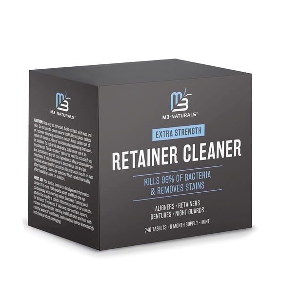 Retainer and Denture Cleansers 240 Tablets Removes Bad Odors Discoloration Stains Plaque for Cleaning Invisalign Mouth Guard Night Guard and Removable Dental Appliances by M3